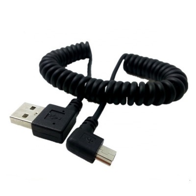 5Ft Spiral Coiled right angle male USB 2.0 A  to  right angle Male MINI USB 5 Pin data Cable